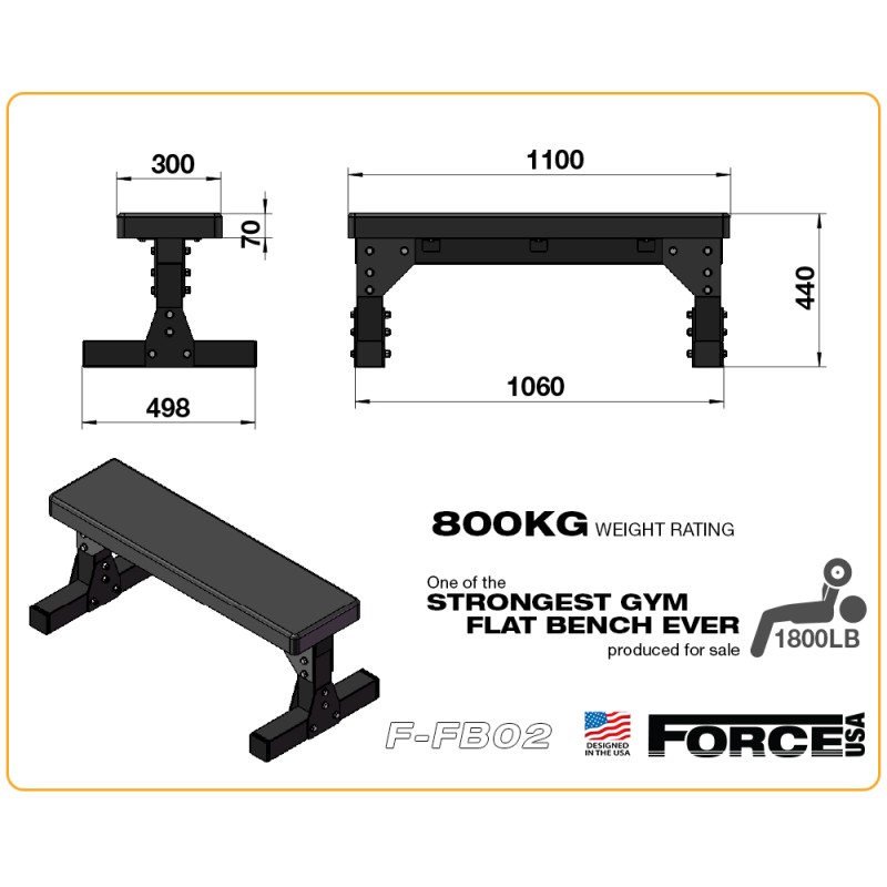 Force USA Επαγγελματικός Επίπεδος Πάγκος Flat Bench F-FB02