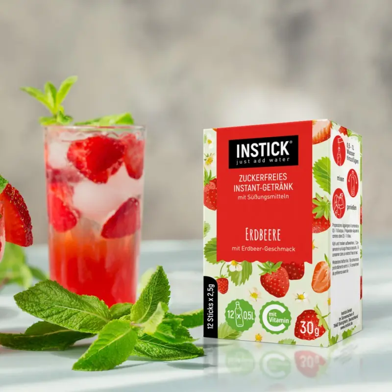 Instick Χυμός Φράουλα σε σκόνη για 0,5Lit - Συσκευασία 12τμχ x 2,5g