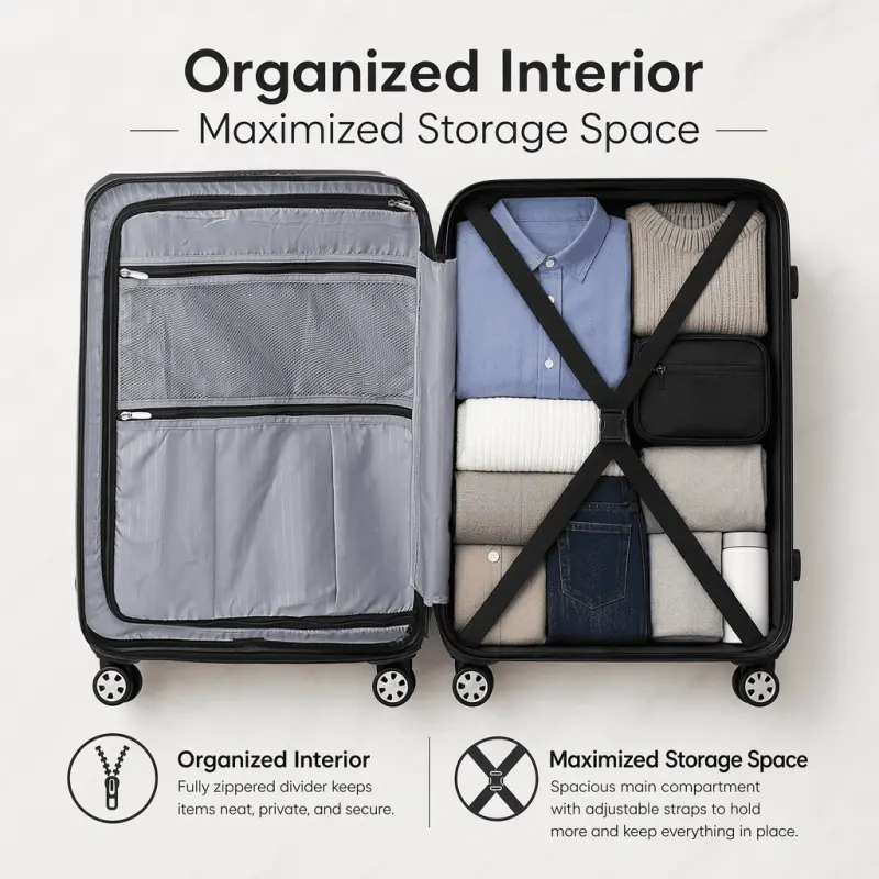 Σετ 3 βαλίτσες Newcom N1312 PC σετ 3 τεμαχίων 50x22x36 cm + 61x25x43 cm + 71x29x50 cm μαύρο