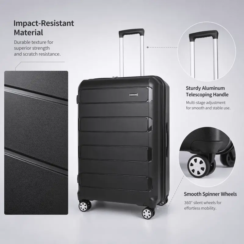 Σετ 3 βαλίτσες Newcom N1312 PC σετ 3 τεμαχίων 50x22x36 cm + 61x25x43 cm + 71x29x50 cm μαύρο