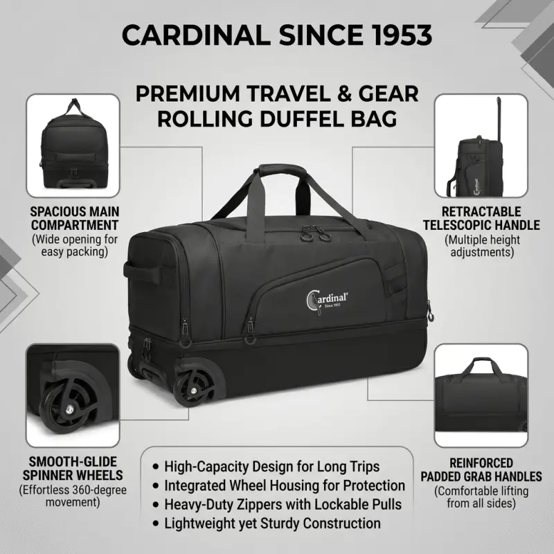 Τροχοτσάντα Ταξιδιού Cardinal 75cm 105L 8508 μαύρο