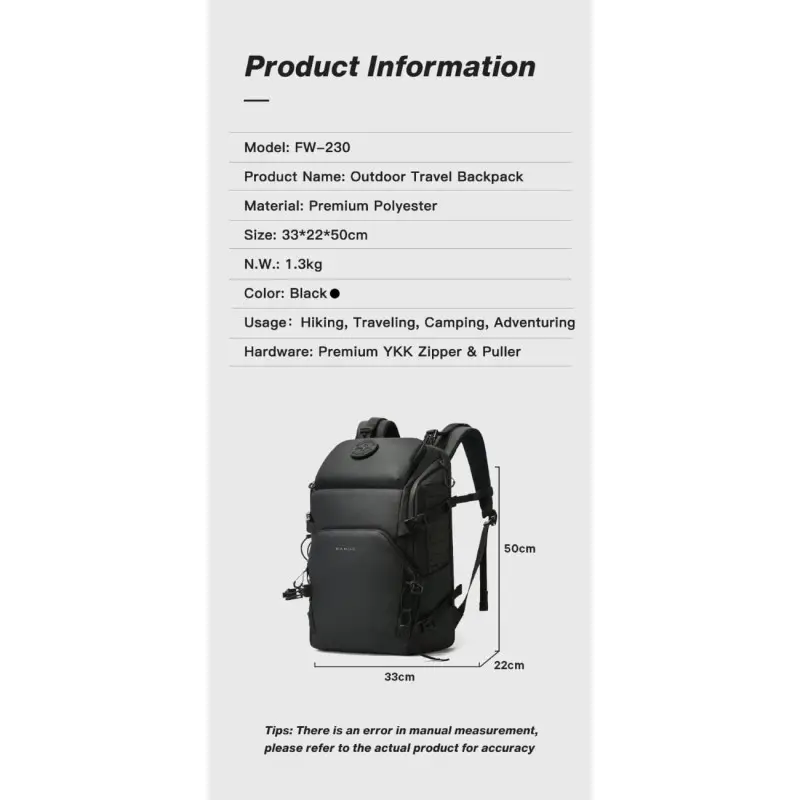 Σακίδιο πλάτης Ορειβατικό 36L Laptop 15,6” Bange FW230 μαύρο Σακίδια Πλάτης FW230 μαύρο Bange Σακίδιο πλάτης Ορειβατικό 36L Laptop 15,6” Bange FW230 μαύρο