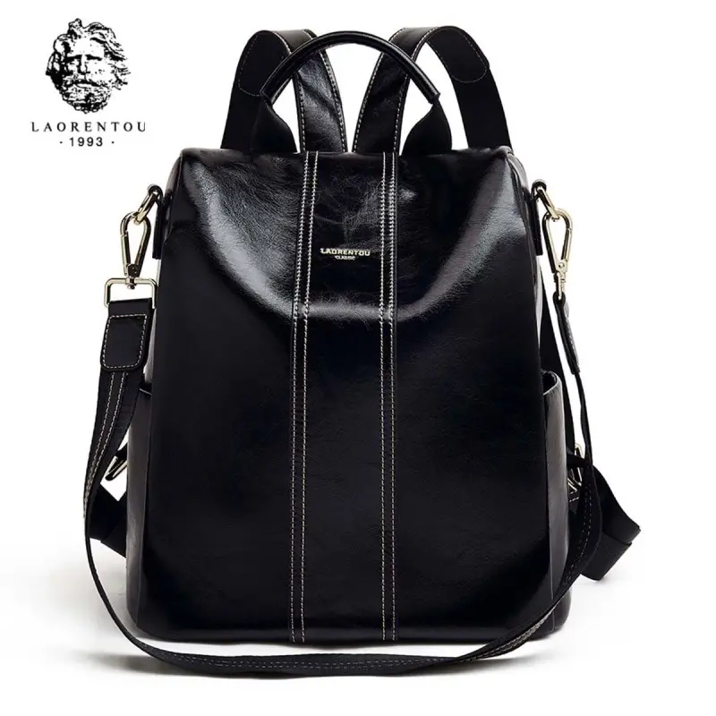 Split leather Γυναικείo Σακίδιο Πλάτης Χιαστί Laorentou 9113046L μαύρο