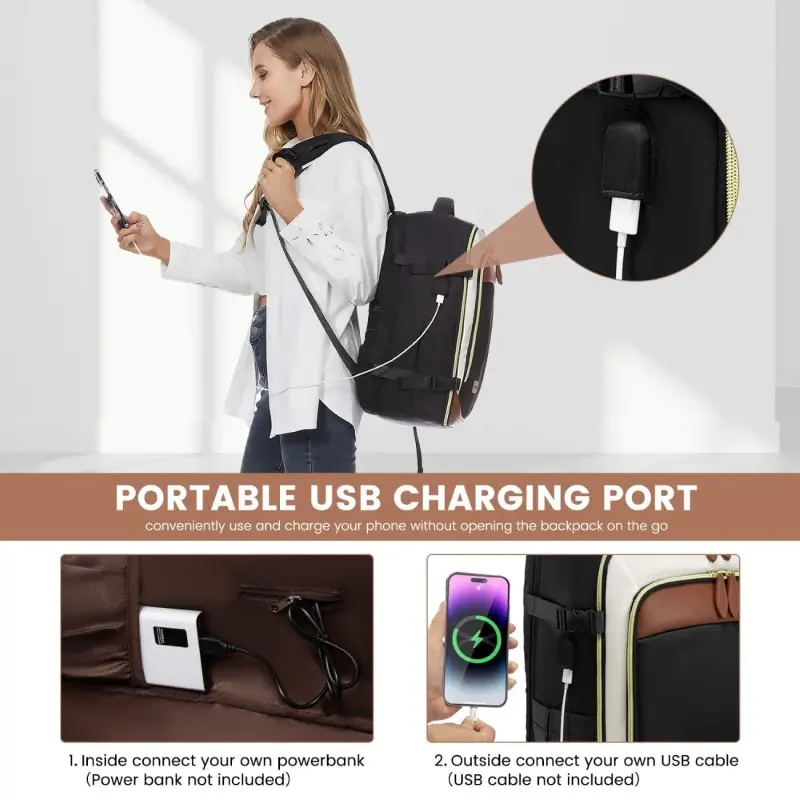 Σακίδιο Πλάτης Καμπίνας 40L με USB, Θήκες Οργάνωσης MB2213 black/beige/Brown