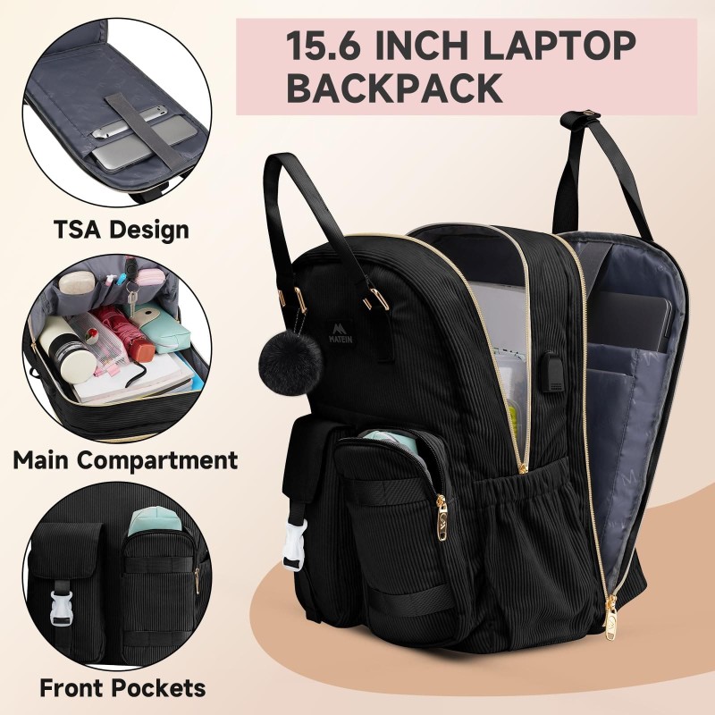 Γυναικείο Σακίδιο πλάτης 15,6" Laptop 30L Matein 1429 μαύρο