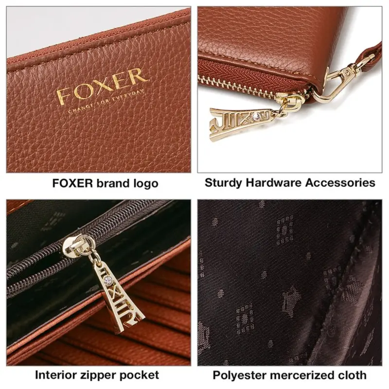 Γυναικείο δερμάτινο πορτοφόλι Foxer 256001F καφέ