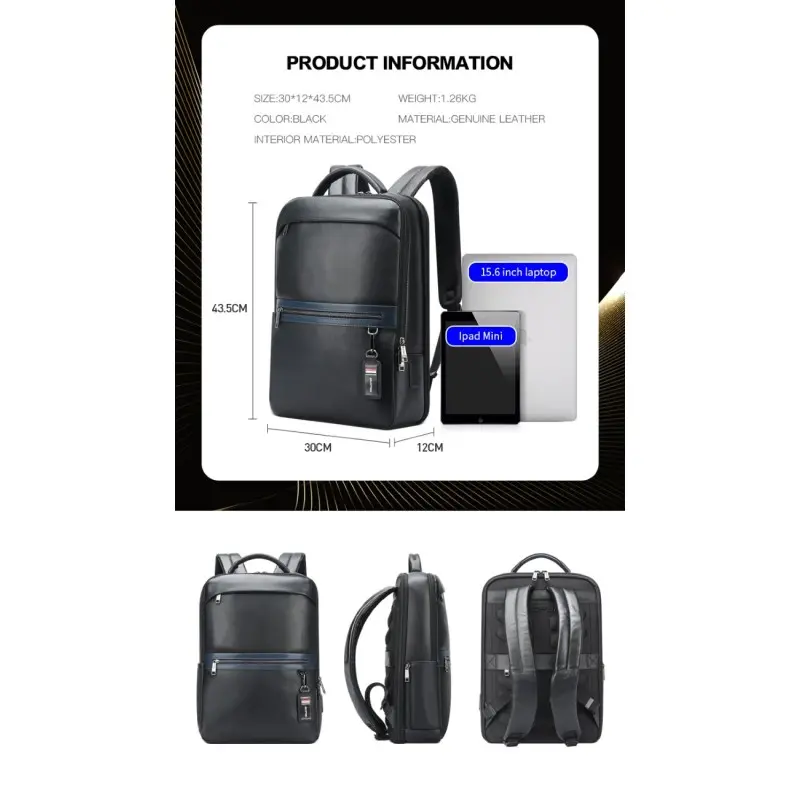 Δερμάτινο Σακίδιο πλάτης Αντικλεπτικό 24L Laptop 15,6” Bopai 61-122101 μαύρο
