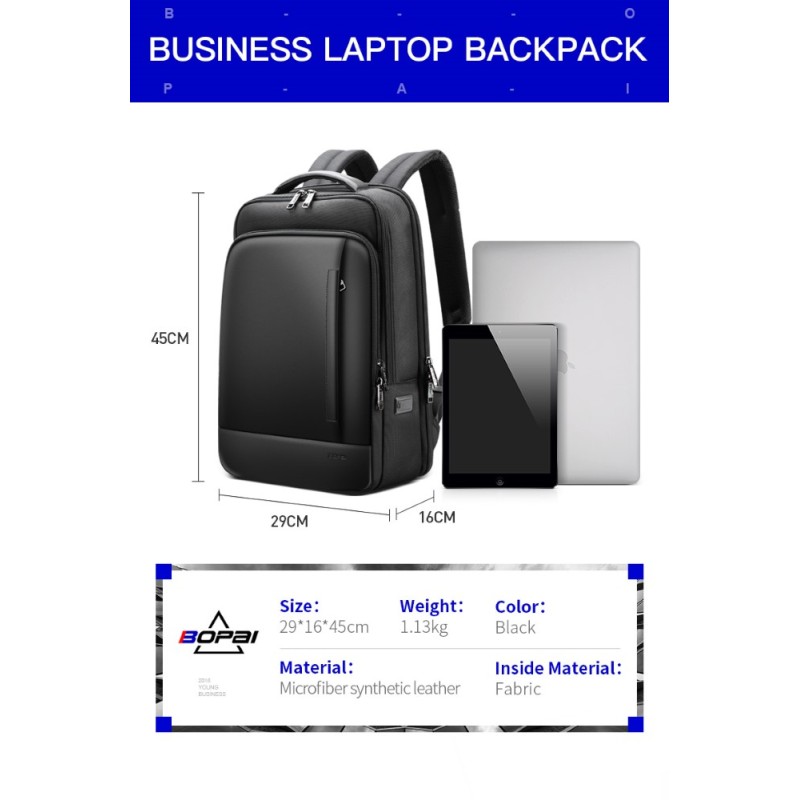 Σακίδιο πλάτης Αντικλεπτικό 24L Laptop 15,6” Bopai 61-51011 μαύρο