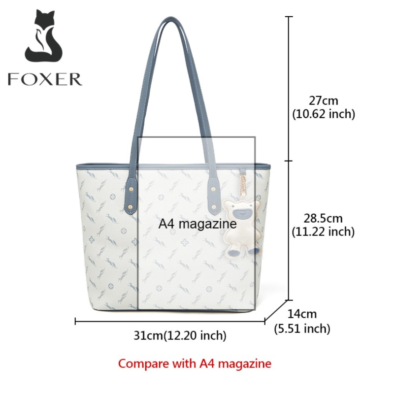 Δερμάτινη Γυναικεία Τσάντα PVC Shopper  Ωμου Foxer 900535F άσπρο/μπλέ