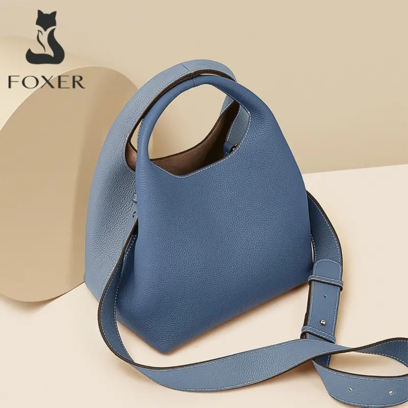 Δερμάτινη Γυναικεία Τσάντα Χιαστί Foxer 9110009F μπλέ