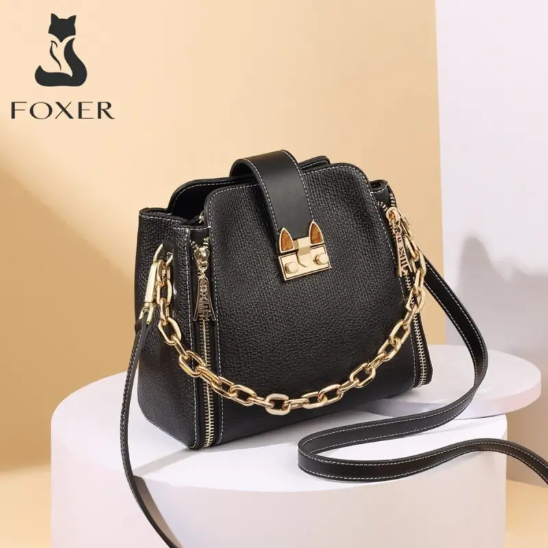 Δερμάτινη Γυναικεία Τσάντα Χειρός/Ώμου Foxer 9113174F μαύρο