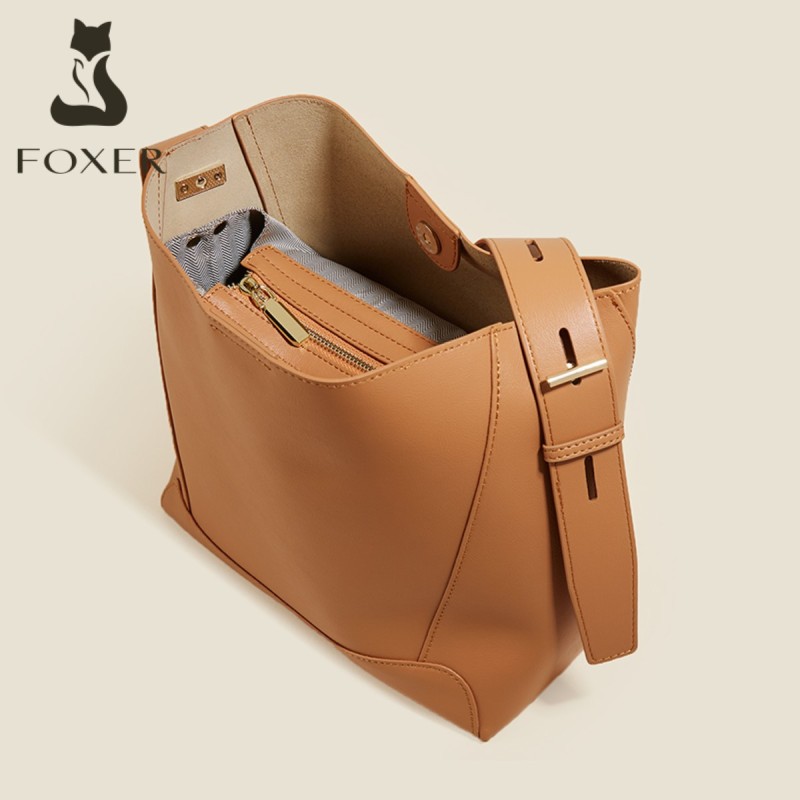 Δερμάτινη Γυναικεία Τσάντα Shopper ‘Ωμου Foxer 9136015F καφέ