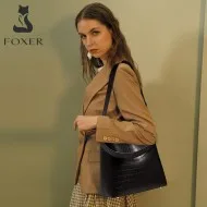 Δερμάτινο Γυναικείο Σέτ Τσάντας Shopper ‘Ωμου/Χειρός Foxer 9136054F μαύρο