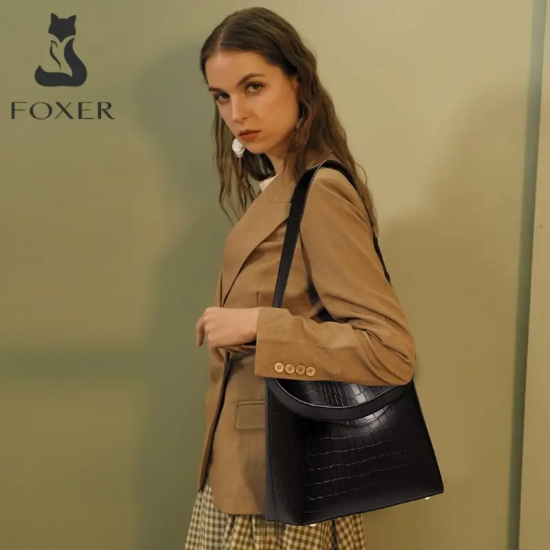 Δερμάτινο Γυναικείο Σέτ Τσάντας Shopper ‘Ωμου/Χειρός Foxer 9136054F μαύρο