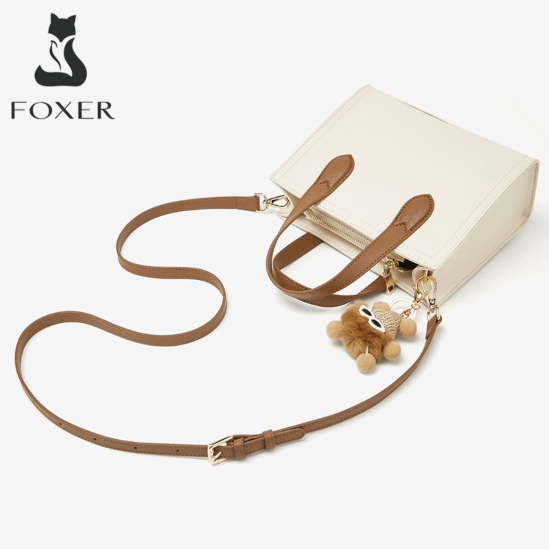 Δερμάτινη Γυναικεία Τσάντα Χειρός/Ώμου Tote Foxer 9158081F άσπρο