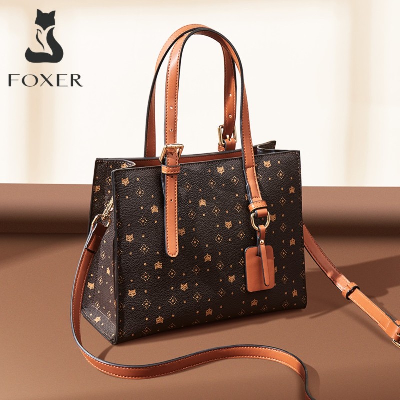 Δερμάτινη Γυναικεία Τσάντα PVC Shopper  Ωμου Foxer 9158V005F καφέ