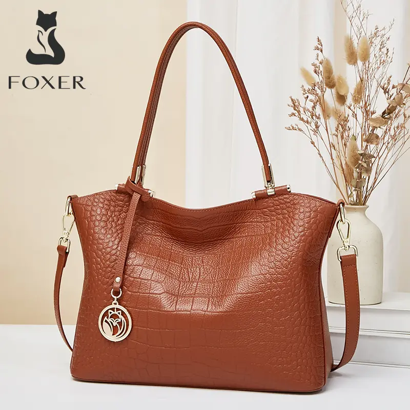 Δερμάτινη Γυναικεία Τσάντα Shopper ‘Ωμου Foxer 986046F καφέ