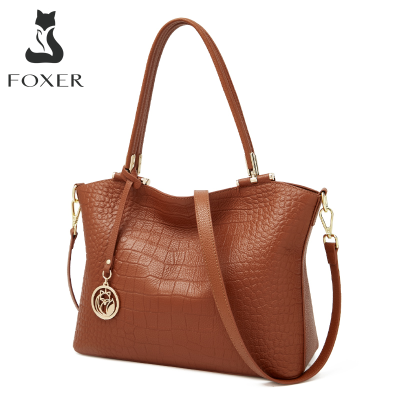 Δερμάτινη Γυναικεία Τσάντα Shopper ‘Ωμου Foxer 986046F καφέ