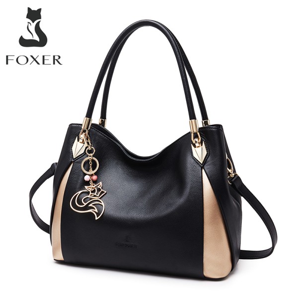 Δερμάτινη Γυναικεία Τσάντα Shopper ‘Ωμου Foxer 987001F μαύρο