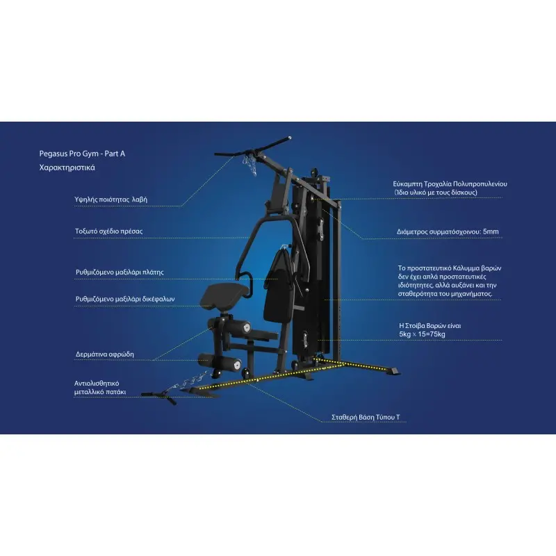 Pegasus Pro Gym 3 MT‑18504‑ABC Λ-645 Ημιεπαγγελματικό Πολυόργανο 3 Θέσεων - Σε 24 Άτοκες Δόσεις