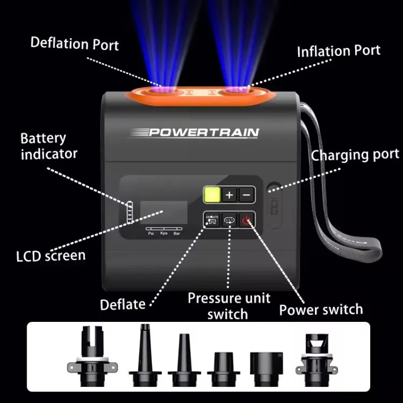 Power Train Φορητή επαναφορτιζόμενη, ασύρματη Τρόμπα για όλα τα Φουσκωτά και Sup έως 22psi - PF-133P1 Power Train Φορητή επαναφορτιζόμενη, ασύρματη Τρόμπα για όλα τα Φουσκωτά και Sup έως 22psi - PF-133P1