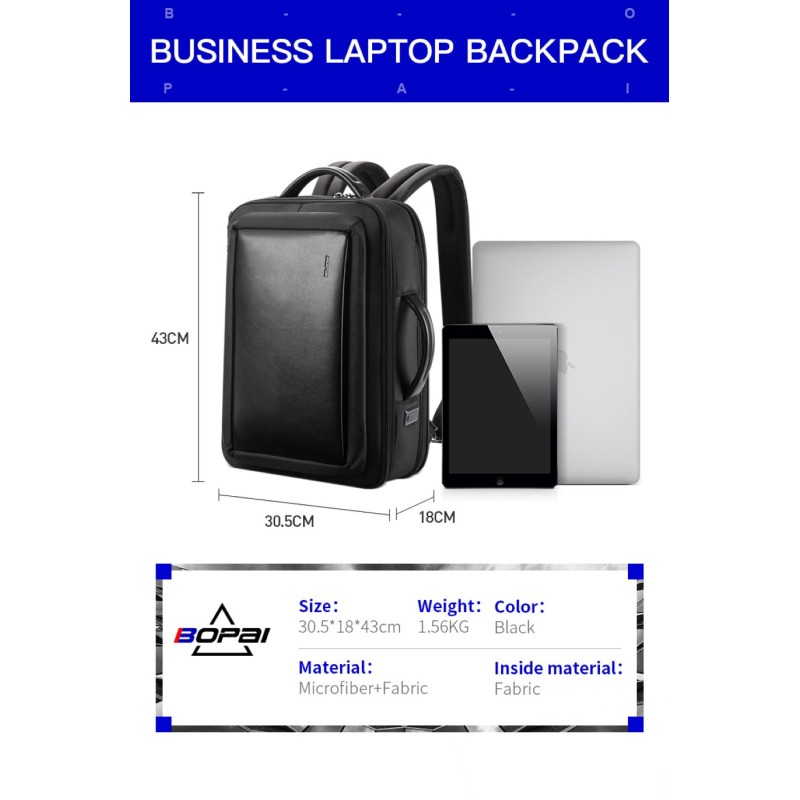 Σακίδιο πλάτης Αντικλεπτικό 24L Laptop 15,6” Bopai 61-79311 μαύρο