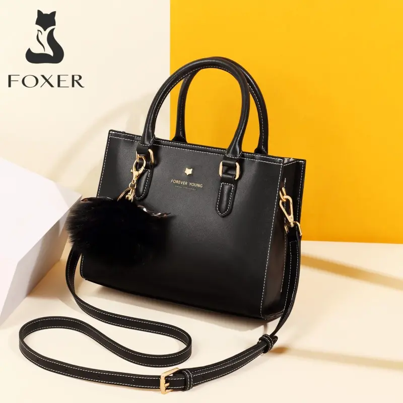 Δερμάτινη Γυναικεία Τσάντα Χειρός/Ώμου Foxer 9113127F μαύρο
