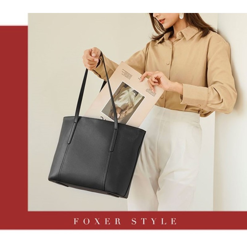 Δερμάτινη Γυναικεία Τσάντα Shopper ‘Ωμου Foxer 958V422F μαύρο